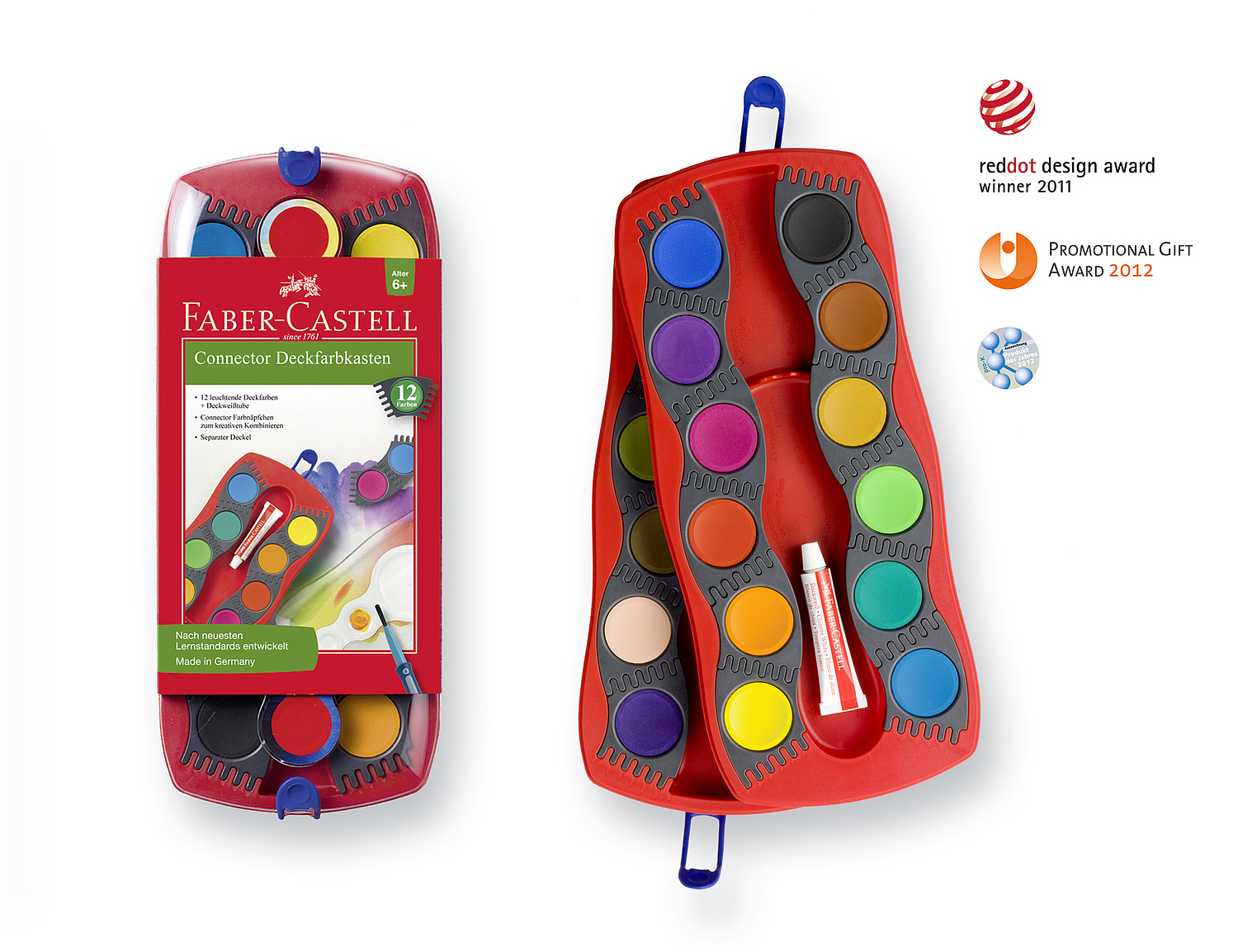 Clic & Go Deckfarbkasten Das Bild zeigt den 12er und 24er Connector Deckfarbkasten (für Faber-Castell, 2011). (© Papenfuss | Atelier)