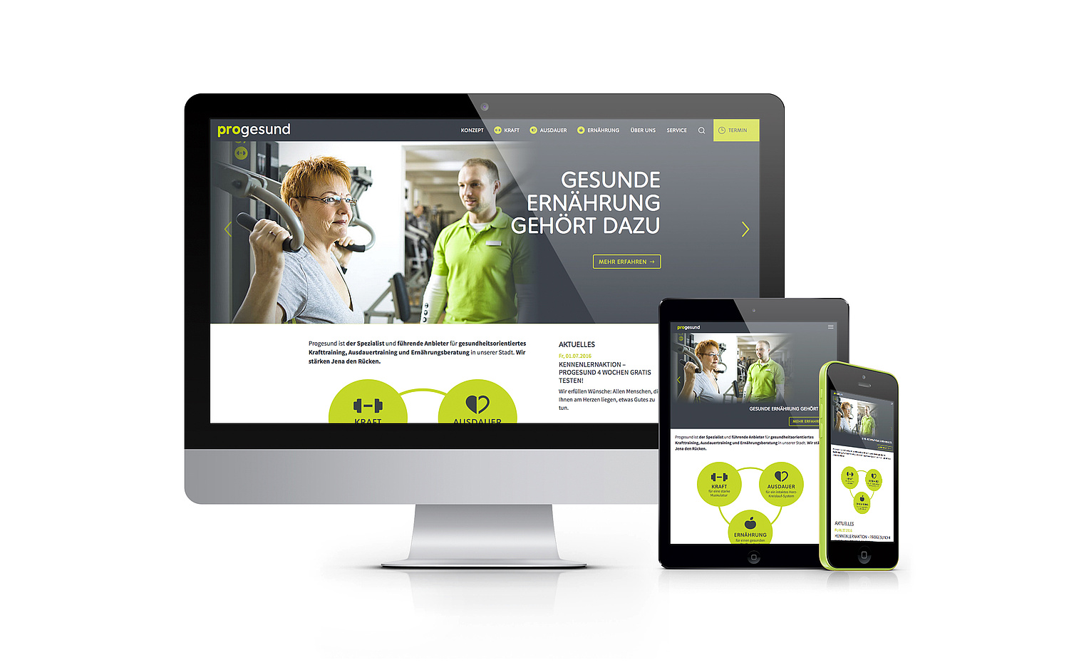 Responsive Website: Startseite in der Ansicht auf dem Desktop, dem Tablet und dem Smartphone (© Papenfuss | Atelier)