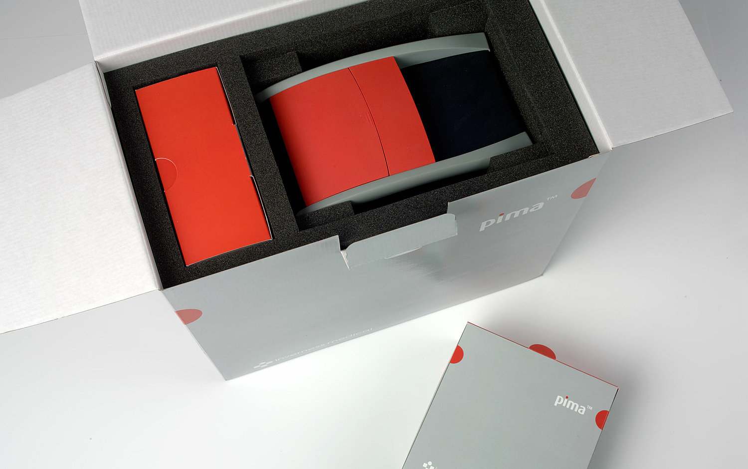 Pima Analyser – Verpackung – Konzept und Design Das Bild zeigt die Verpackung des Pima-Analyser (für Alere, 2009). (© Papenfuss | Atelier)