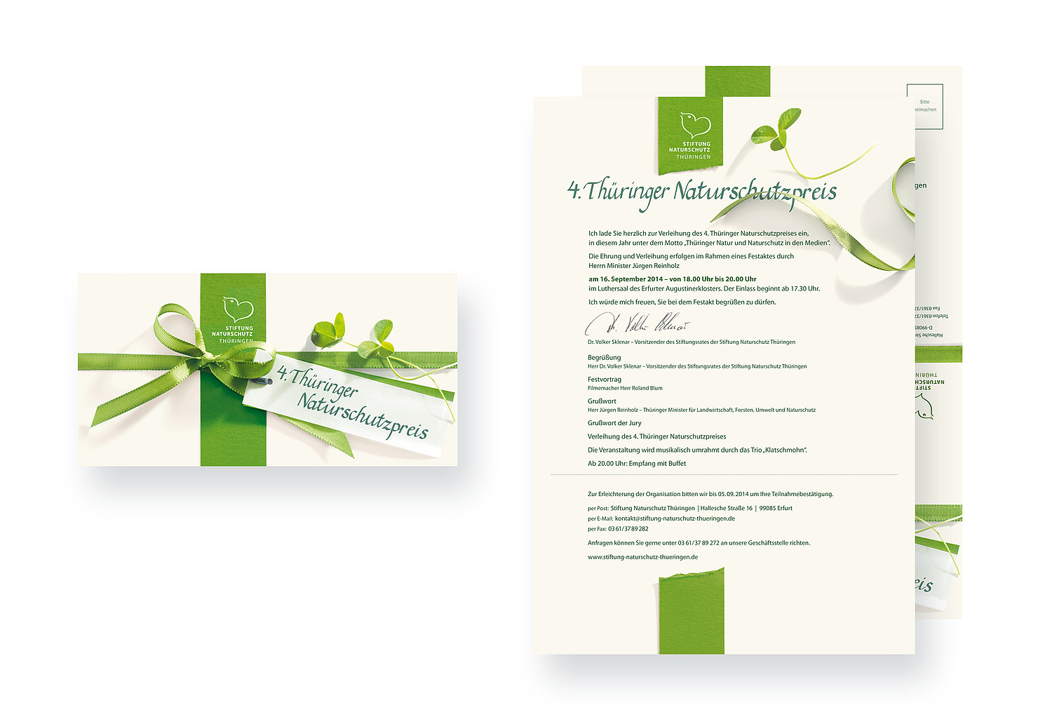 Einladung Thüringer Naturschutzpreis Das Bild zeigt die Einladung für den Thüringer Naturschutzpreis (für Stiftung Naturschutz Thüringen, 2014). (© Papenfuss | Atelier)