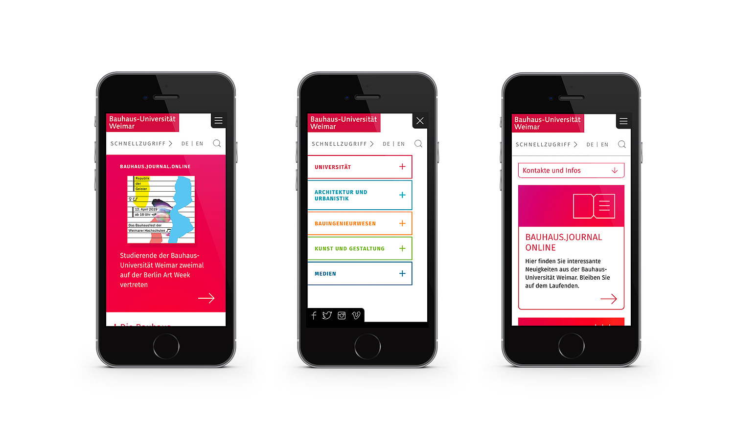 Drei verschiedene Ansichten der Website auf dem Smartphone (© Papenfuss | Atelier)