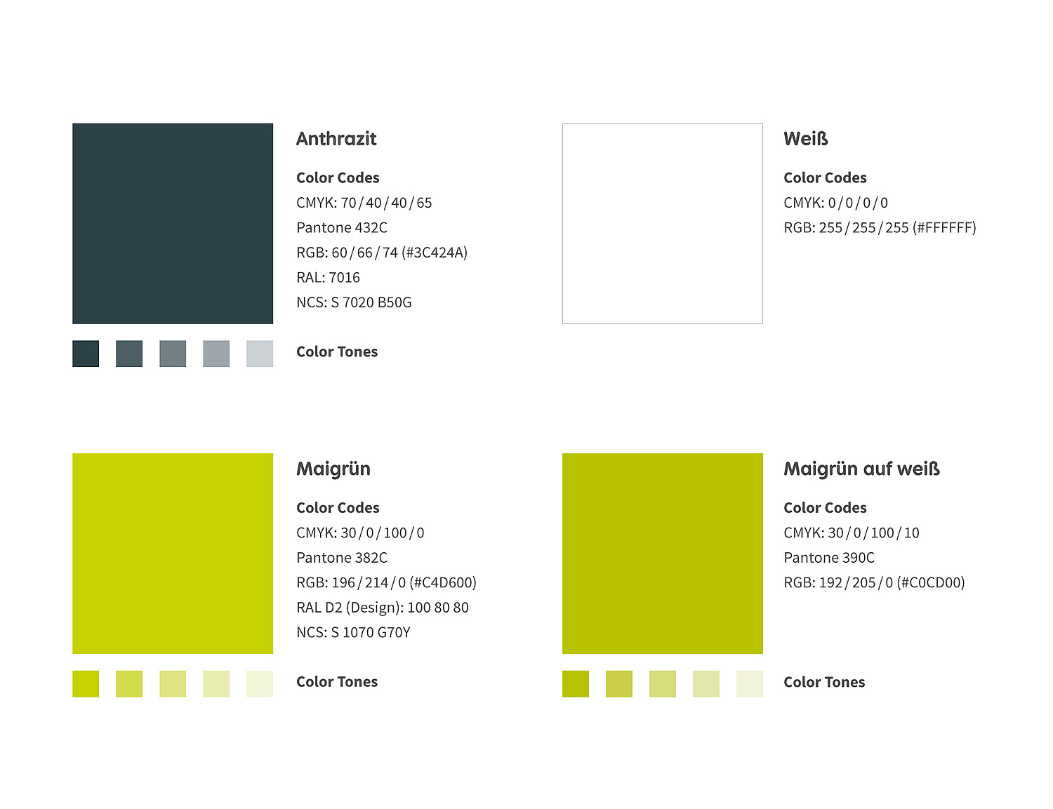 Corporate Design Farben mit Anthrazit, Weiß und Grün (© Papenfuss | Atelier)