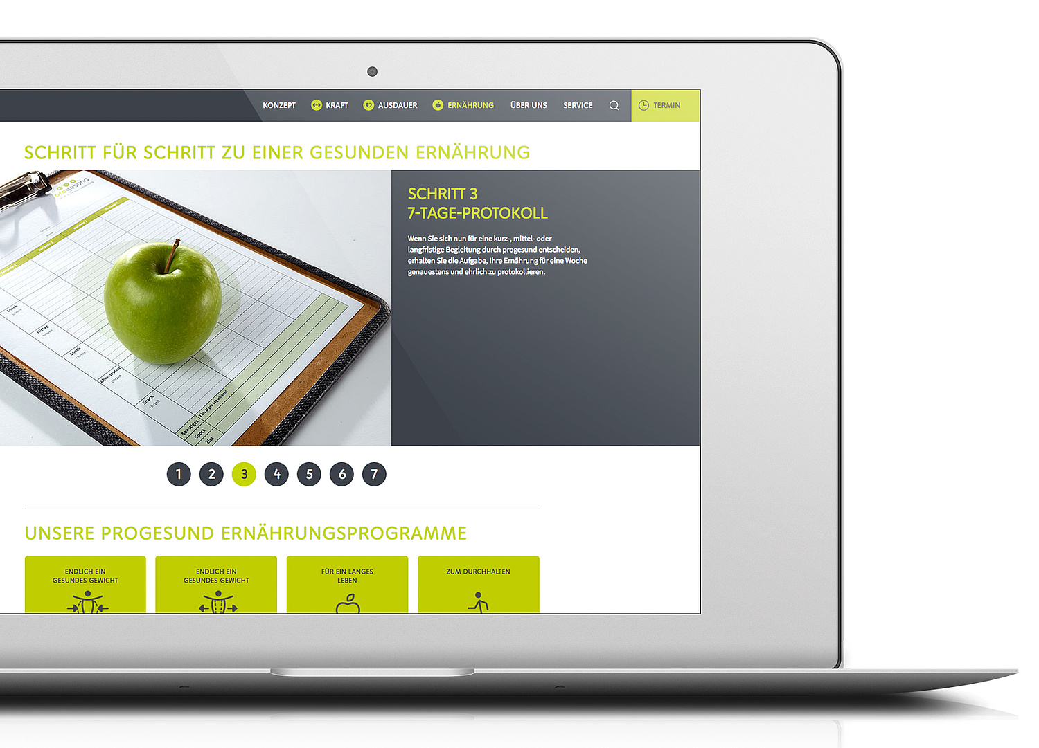 Webdesign-Webentwicklung-Detailansicht-Modul Detailansicht für die Umsetzung des Moduls: Schritt für Schritt zu einer gesunden Ernährung (© Papenfuss | Atelier)