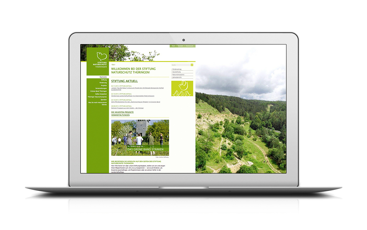 Das Bild zeigt die Startseite der Website (für Stiftung Naturschutz Thüringen, 2005–2015). (© Papenfuss | Atelier)
