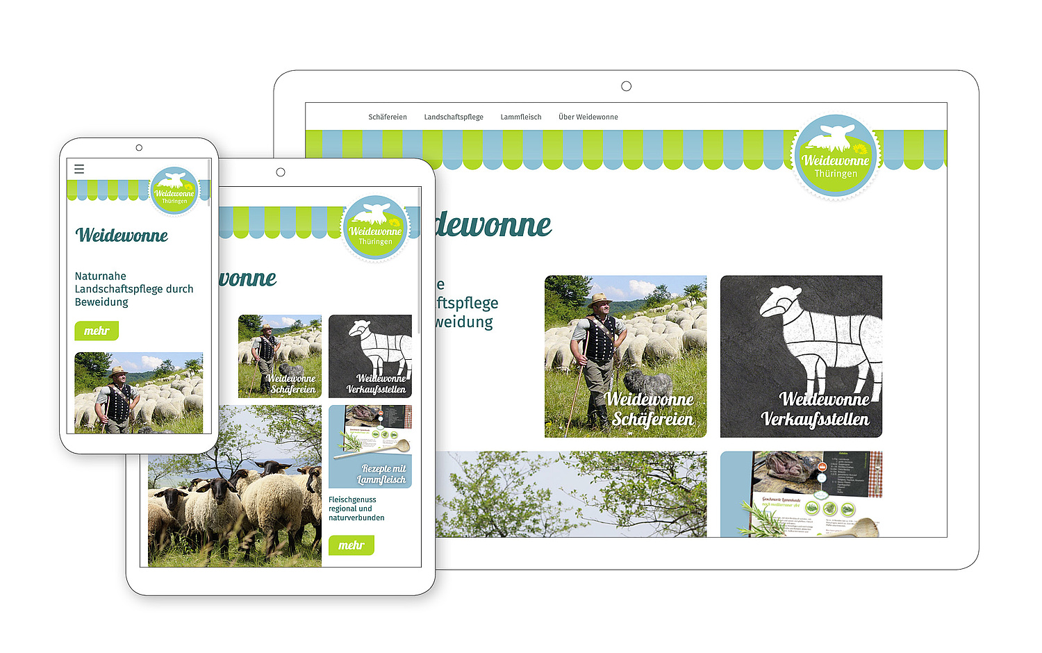 Responsive-Ansicht der Startseite Weidewonne Thüringen (© Papenfuss | Atelier)
