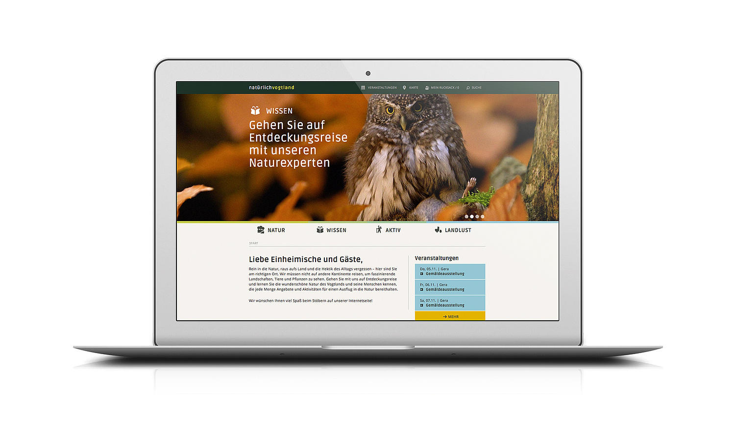 Startseite Natuerlebniswebsite Das Bild zeigt die Startseite zur Webseite (für Landkreis Greiz, 2015). (© Papenfuss | Atelier)