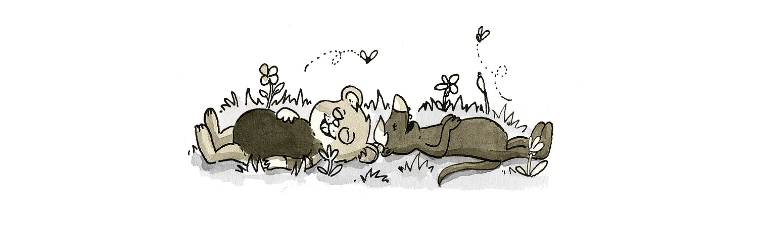 BFN Naturportale Das Bild zeigt eine Illustration mit einem Maulwurf und dem Hamster Konstantin, dem Maskottchen für den Kinderbereich von Natgesis (für das Bundesamt für Naturschutz (BfN), 2009) (© Papenfuss | Atelier)