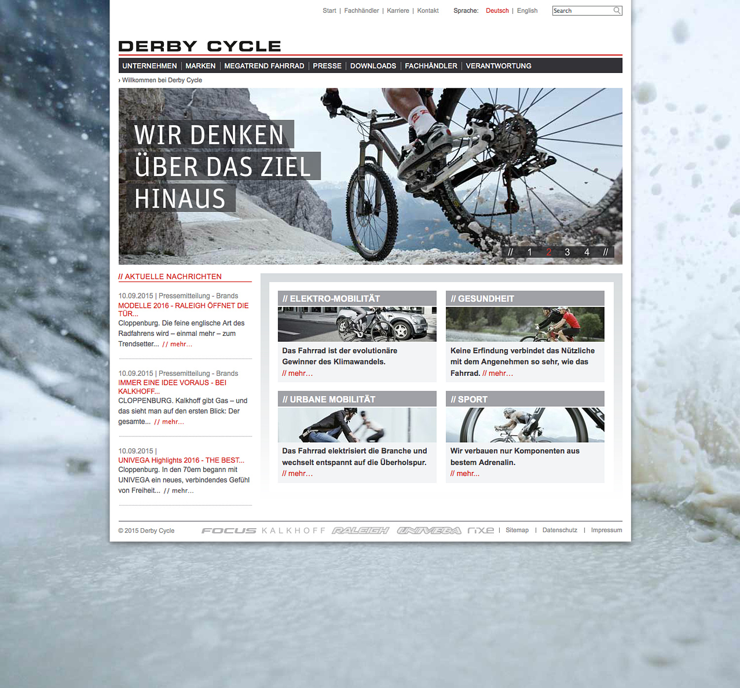 Das Bild zeigt die Startseite der Webseite. (für Derby Cycle Werke, 2010) (© Papenfuss | Atelier)