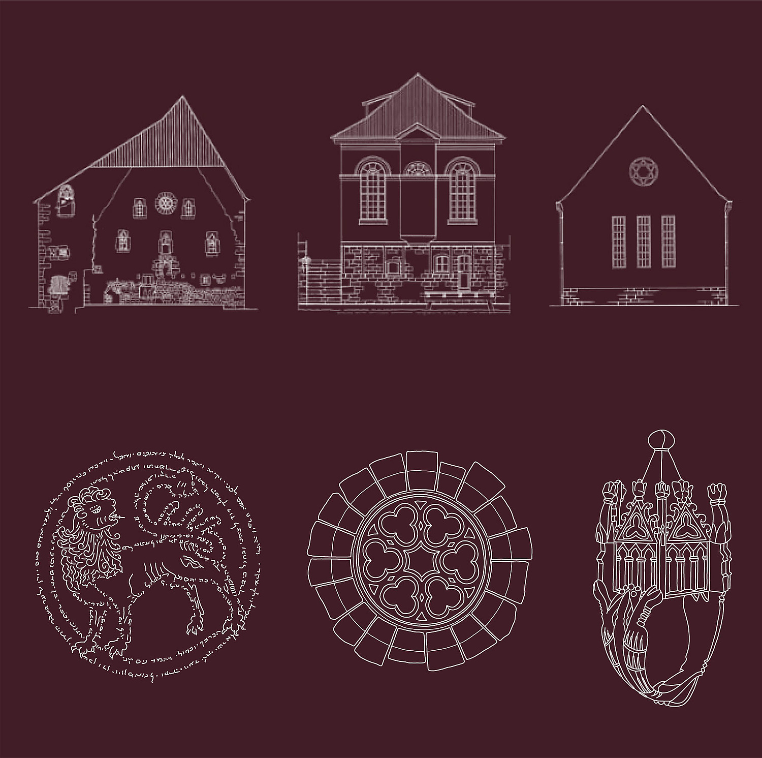 Grafikstil Jüdisches Leben Das Bild zeigt verschiedene Grafiken für das Netzwerk Jüdisches Leben, Erfurt. (© Papenfuss | Atelier)