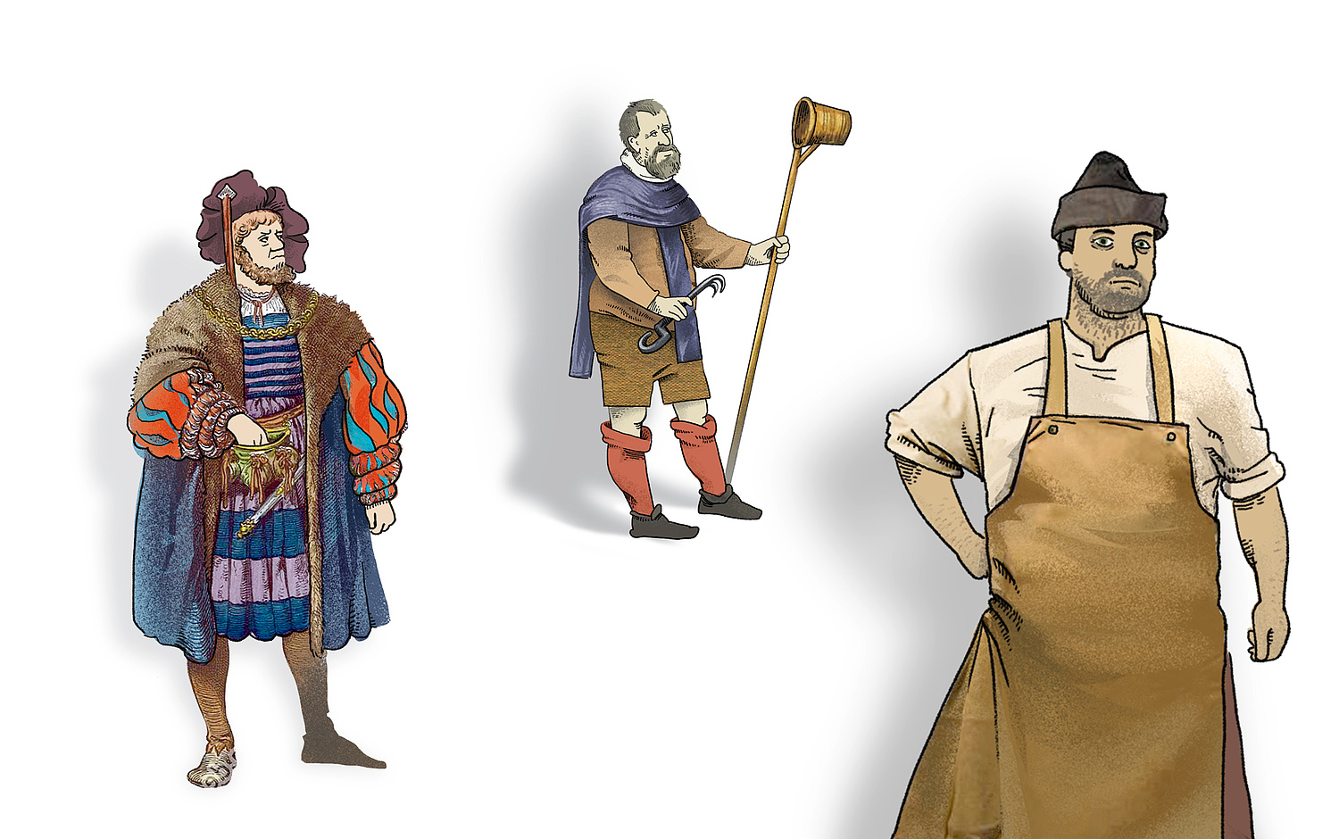 Illustrationen einiger Bewohner des Lutherhauses aus unterschiedlichen Zeitepochen (© Papenfuss | Atelier)
