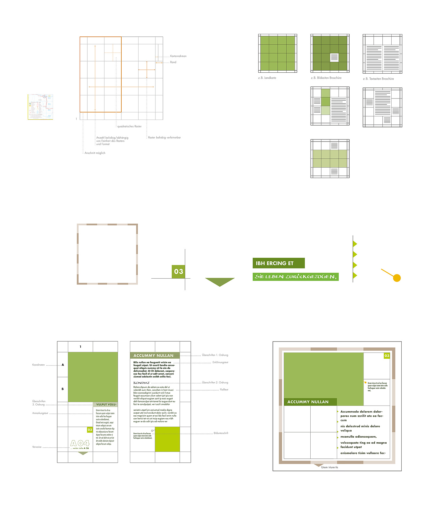 Das Bild zeigt eine Ansicht der grafischen Elemente des Corporate Designs (für BUND, 2005). (© Papenfuss | Atelier)