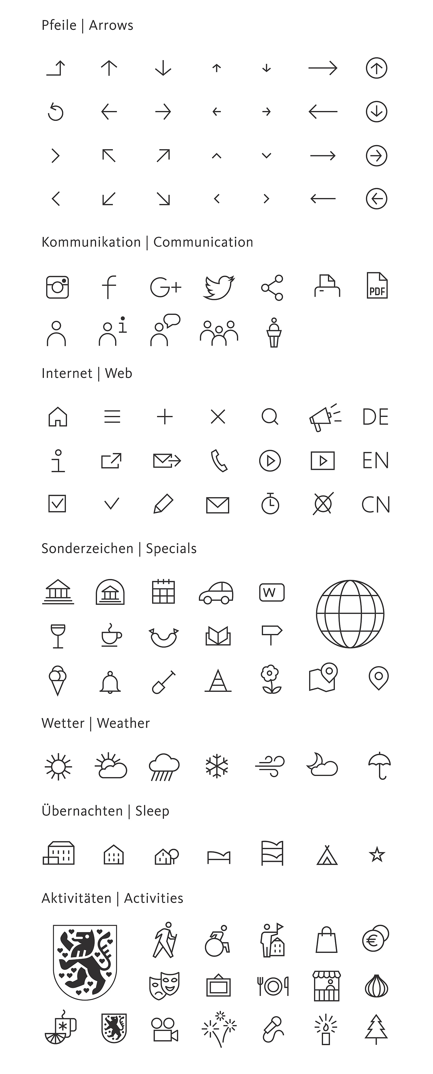 Für die Website entstand eine umfangreiche und individuell auf die Stadt Weimar zugeschnittene Iconbibliothek. Die Icons können in Teaserboxen und auf einzelnen Inhaltsseiten eingefügt werden. (© Papenfuss | Atelier)