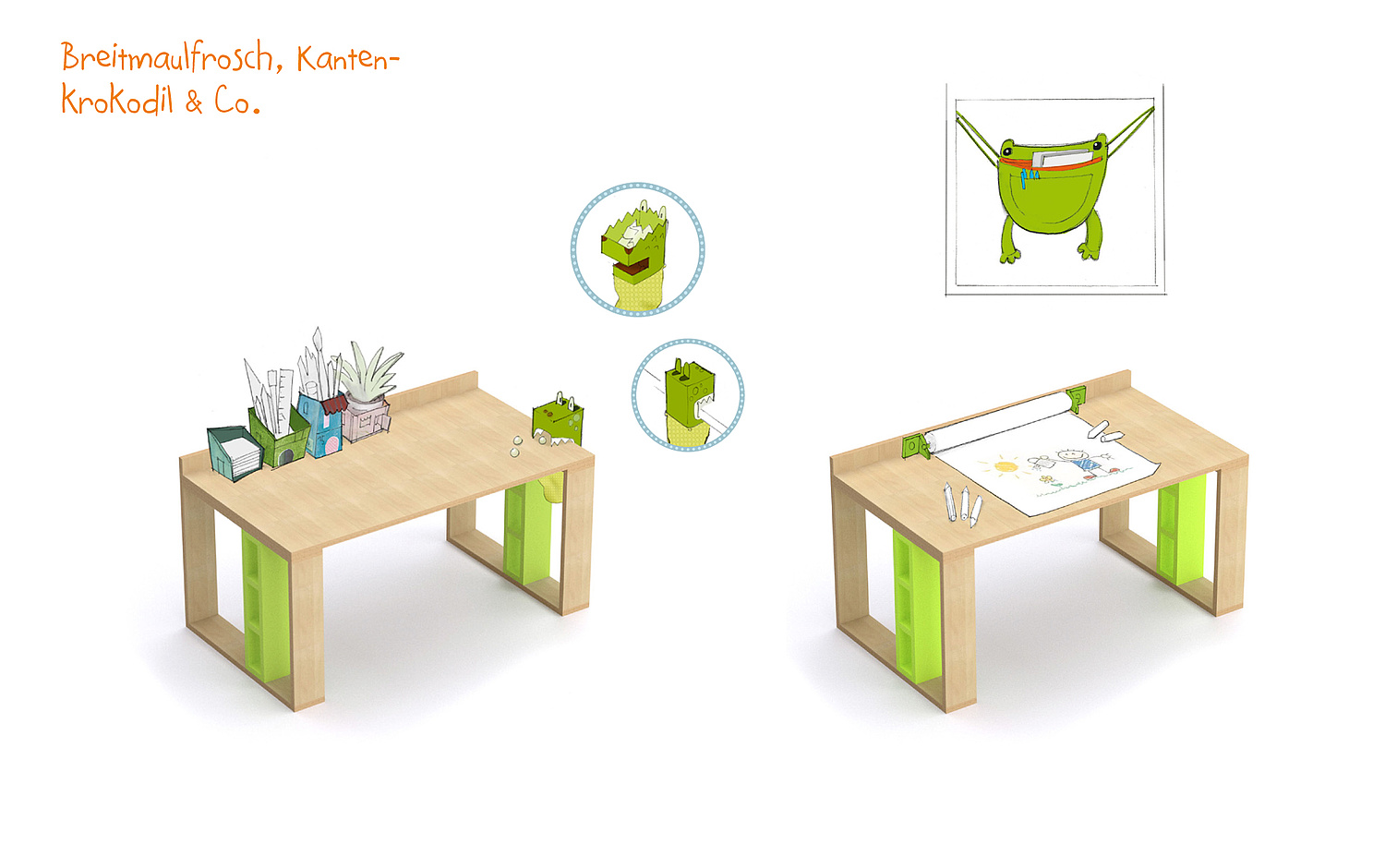 Kinderschreibtisch Spielelemente Jako-o Das Bild zeigt Untensilos für den Kinderschreibtisch. Jako-o, 2011 (© Papenfuss | Atelier)