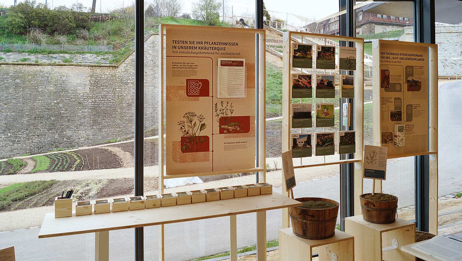 In einem Pflanzenquiz kann man sein Kräuterwissen testen und verschiedene getrocknete Heilpflanzen erriechen. (© Papenfuss | Atelier)