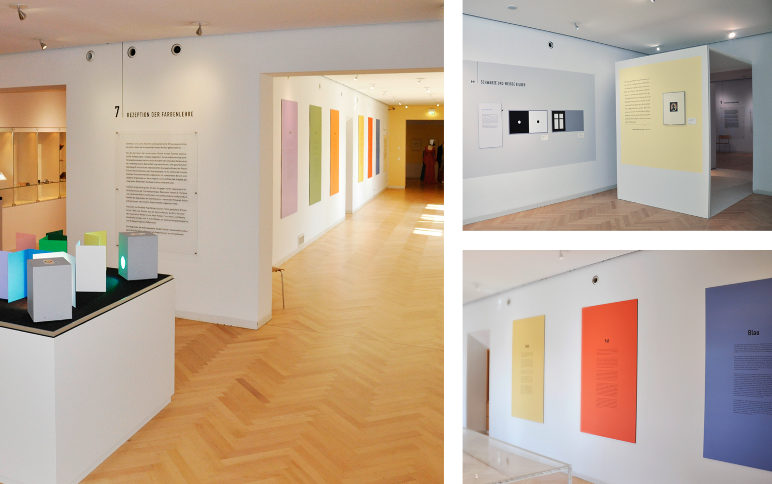 Klassik Stiftung Weimar – Goethes Farbenlehre – Ausstellungsdesign Blick in 3 Räume der Ausstellung (© Papenfuss | Atelier)