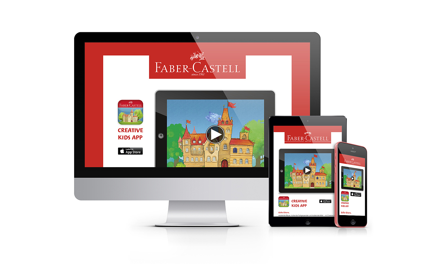 Das Foto zeigt die Startseite zur Microsite App Creative Kids (für Faber-Castell, 2013).  (© Papenfuss | Atelier)