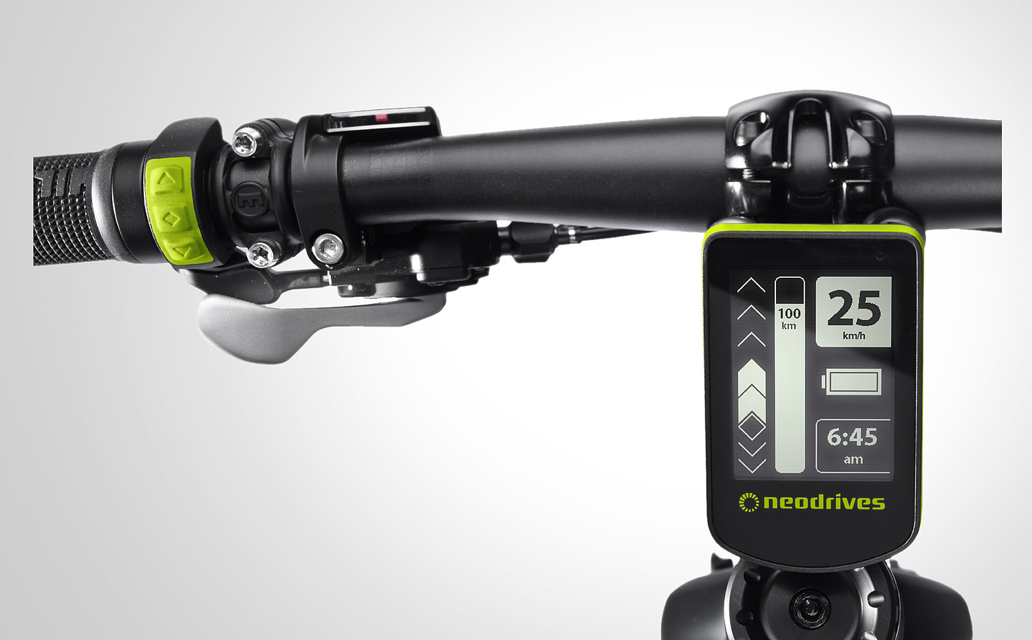 Produktfotografie – Marke Neodrives – Antriebssystem Das Bild zeigt einen Ausschnitt vom E-Bike Lenker mit Smart-MMI von neodrives (für alber, 2011) (© Papenfuss | Atelier)