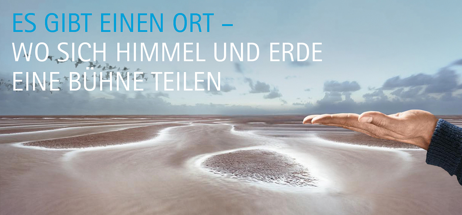 Das Bild zeigt das Hauptmotiv der Banner für das Weltnaturerbe Wattenmeer (für Trilaterale Wattenmeerkooperation, 2012) (© Papenfuss | Atelier)