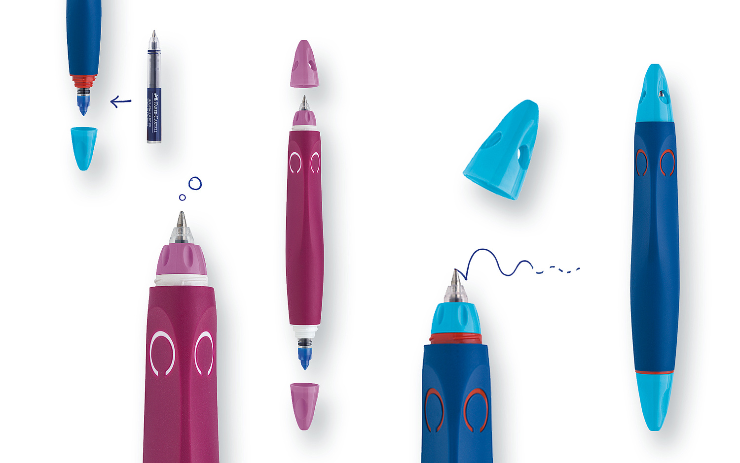 Faber-Castell Scribolino Tintenroller Das Bild zeigt den Scribolino Tintenroller in Farbvarianten (für Faber-Castell, 2008 – 2014). (© Papenfuss | Atelier)