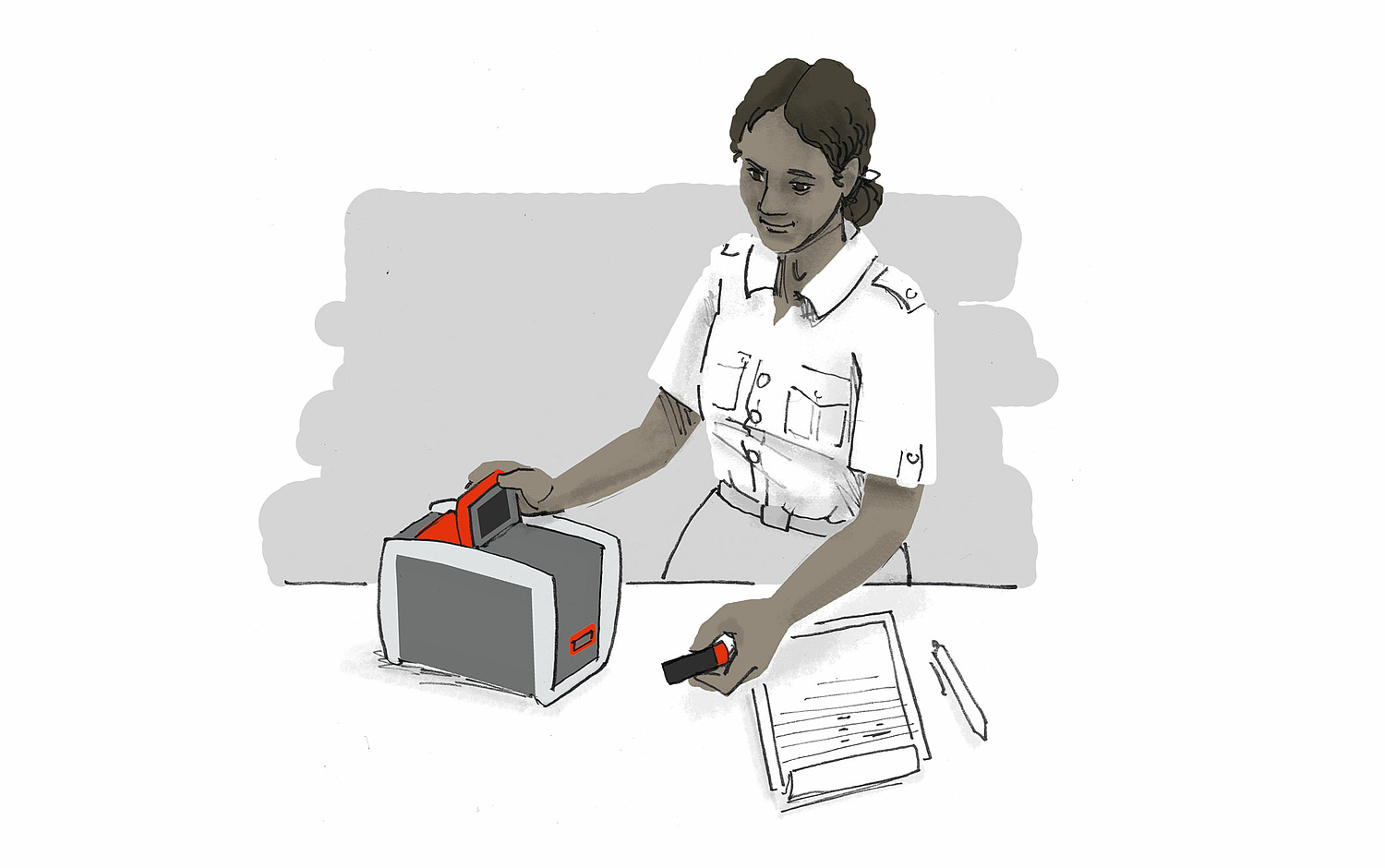 Illustration Pima Analyser – Alere Das Bild zeigt eine Illustration (für Alere, 2009). (© Papenfuss | Atelier)
