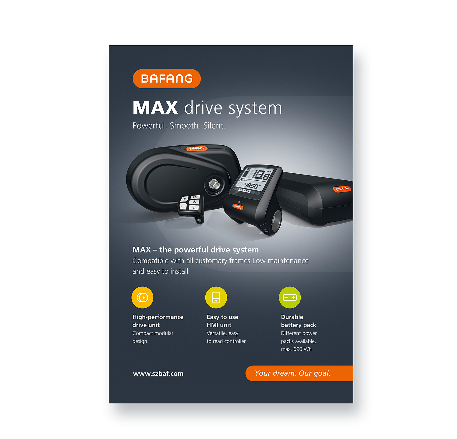 Anzeige BAFANG Max Drive System Das Foto zeigt eine Anzeige für das BAFANG Max Drive System (für BAFANG, 2014.) (© Papenfuss | Atelier)