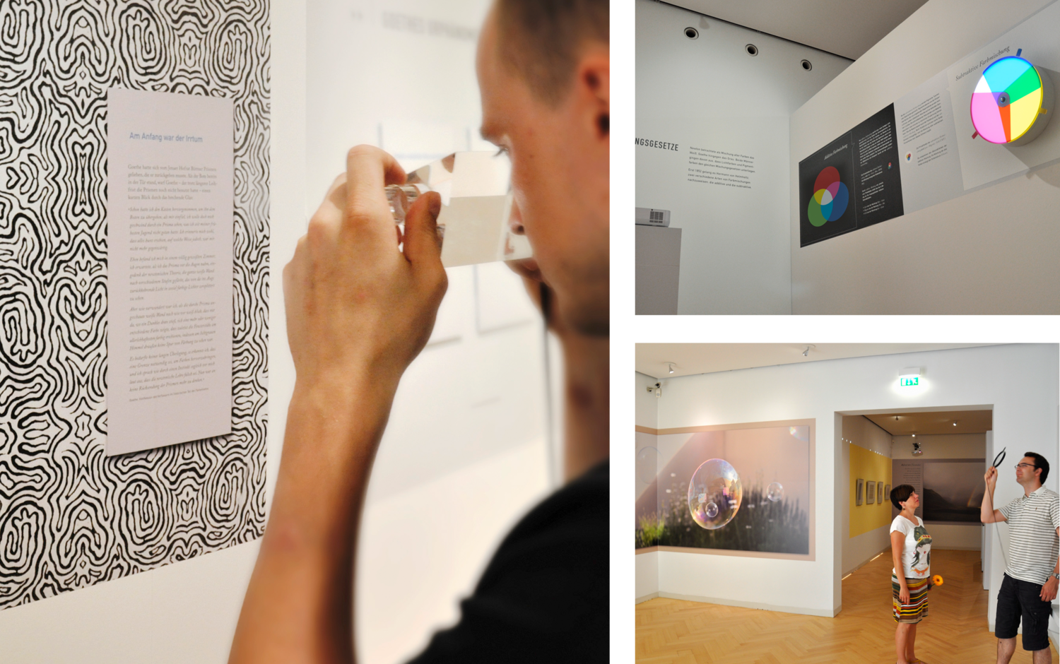 Klassik Stiftung Weimar – Farbenlehre Goethe – Ausstellungsdesign – Experimente 3 Raumansichten aus der Ausstellung mit Beispielen der Experimente (© Papenfuss | Atelier)