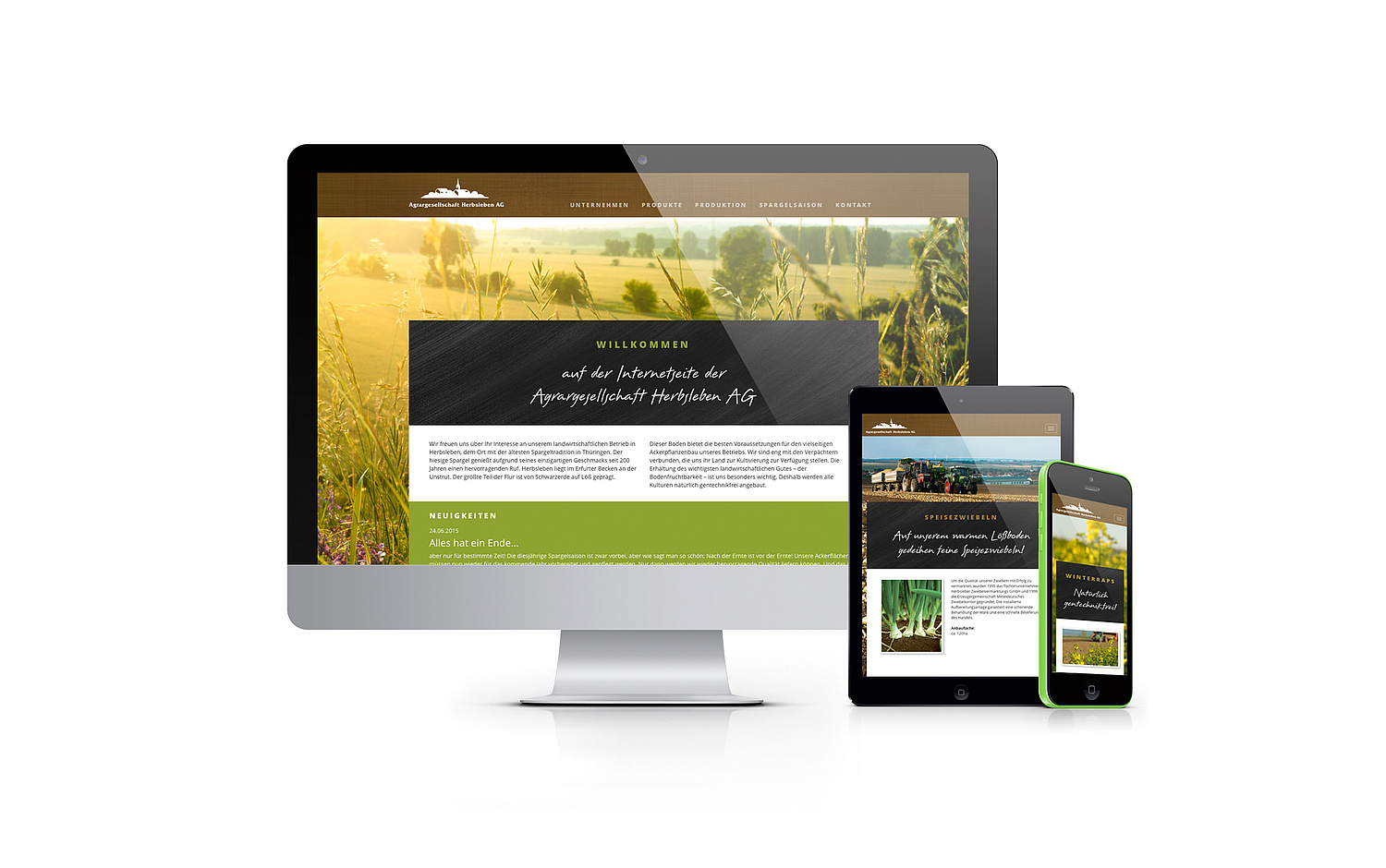 Responsive Website Agrargesellschaft Herbsleben Das Bild zeigt die Responsive Website (für Agragesellschaft Herbsleben, 2015). (© Papenfuss | Atelier)