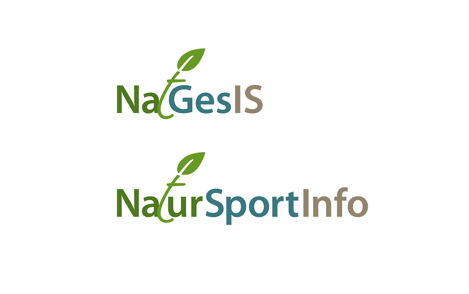 BFN Naturporate – Logoentwicklung und Erstellung Das Bild zeigt die beiden Signets "Natgesis" und "Natursportinfo" (für das Bundesamt für Naturschutz (BfN), 2009 und 2011) (© Papenfuss | Atelier)