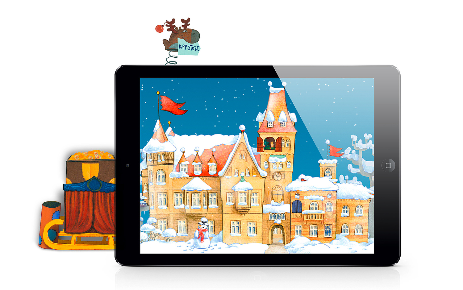 Faber-Castell – Appentwicklung Advent Castle – Ladebildschirm Das Bild zeigt den Startbildschirm zur App Advent Castle (für Faber-Castell, 2013). (© Papenfuss | Atelier)