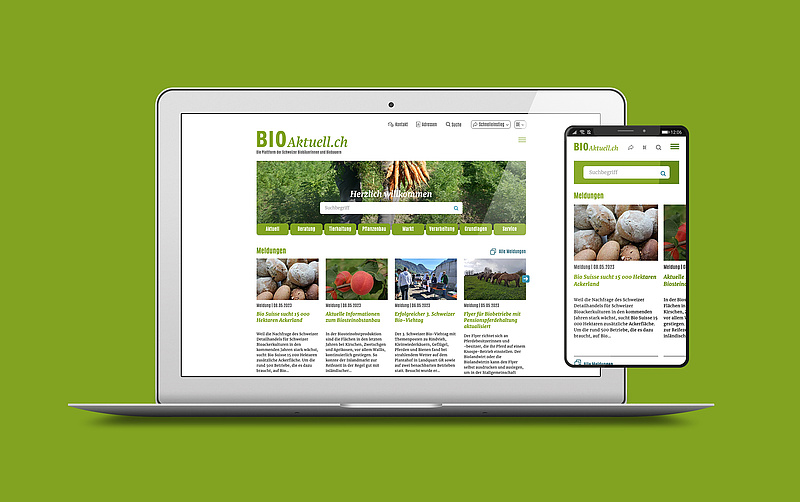Die Startseite von „bioaktuell.ch“ nach dem Relaunch im „neuen“ Design.