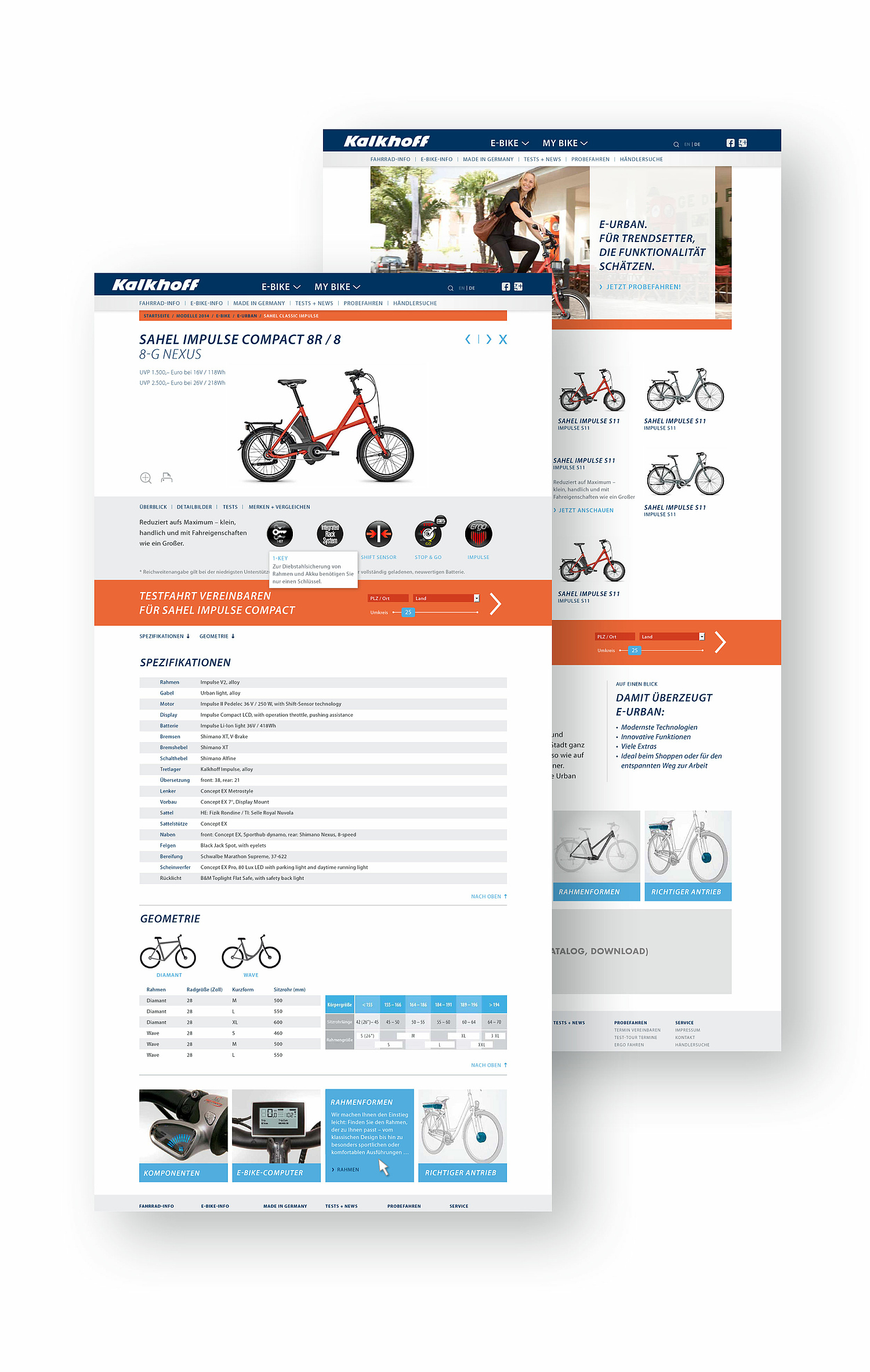 Produktansicht auf der Kalkhoff-Markenwebsite DAs Bild zeigt die Produktansicht auf der Kalkhoff-Markenwebsite. (für Derby Cycle Werke, 2014) (© Papenfuss | Atelier)