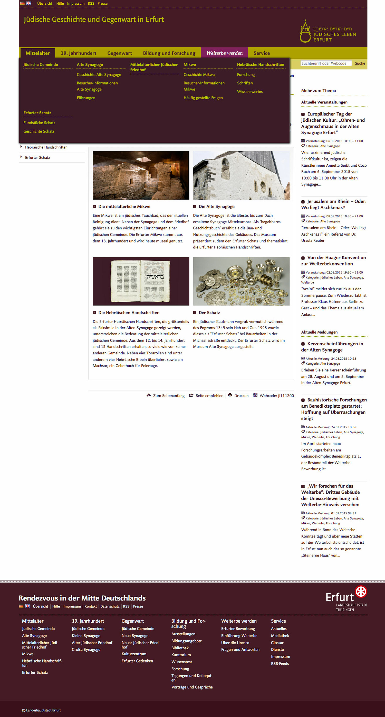 Das Bild zeigt die Rubrik "Mittelalter" der Webseite Jüdisches Leben Erfurt. (© Papenfuss | Atelier)