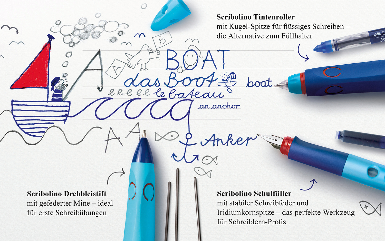 Scribolino Leporello Das Bild zeigt einen Ausschnitt aus dem Leporello für den Scribolino Produkte (für Faber-Castell, 2010). (© Papenfuss | Atelier)