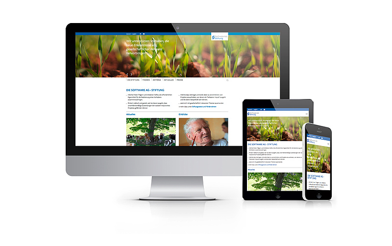 Responsive Webdesign Ansicht der Startseite mit Desktop, Tablet und Smartphone