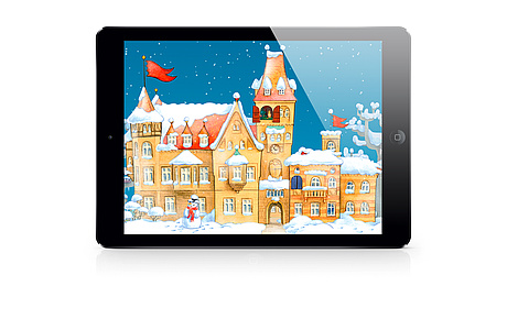 Titelbild Projekt: Ladescreen der App mit Schloß Faber-Castell als Illustration in Winterlandschaft