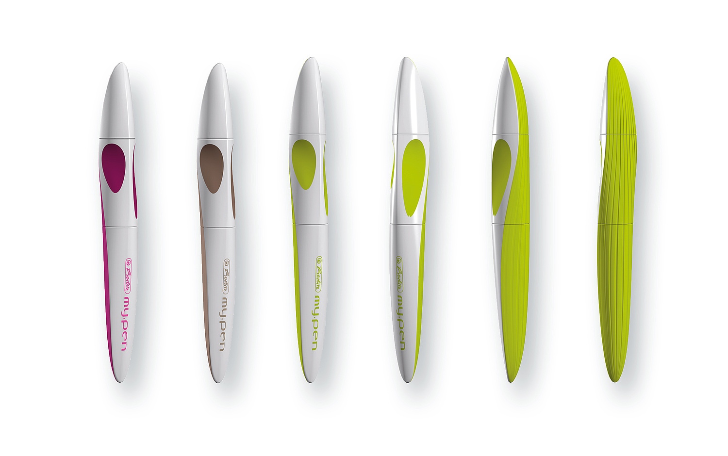 Herlitz – mypen Rollerball – Farbvarianten mypen Rollerball von links nach rechts in purple, kakao und lemon (© Papenfuss | Atelier)