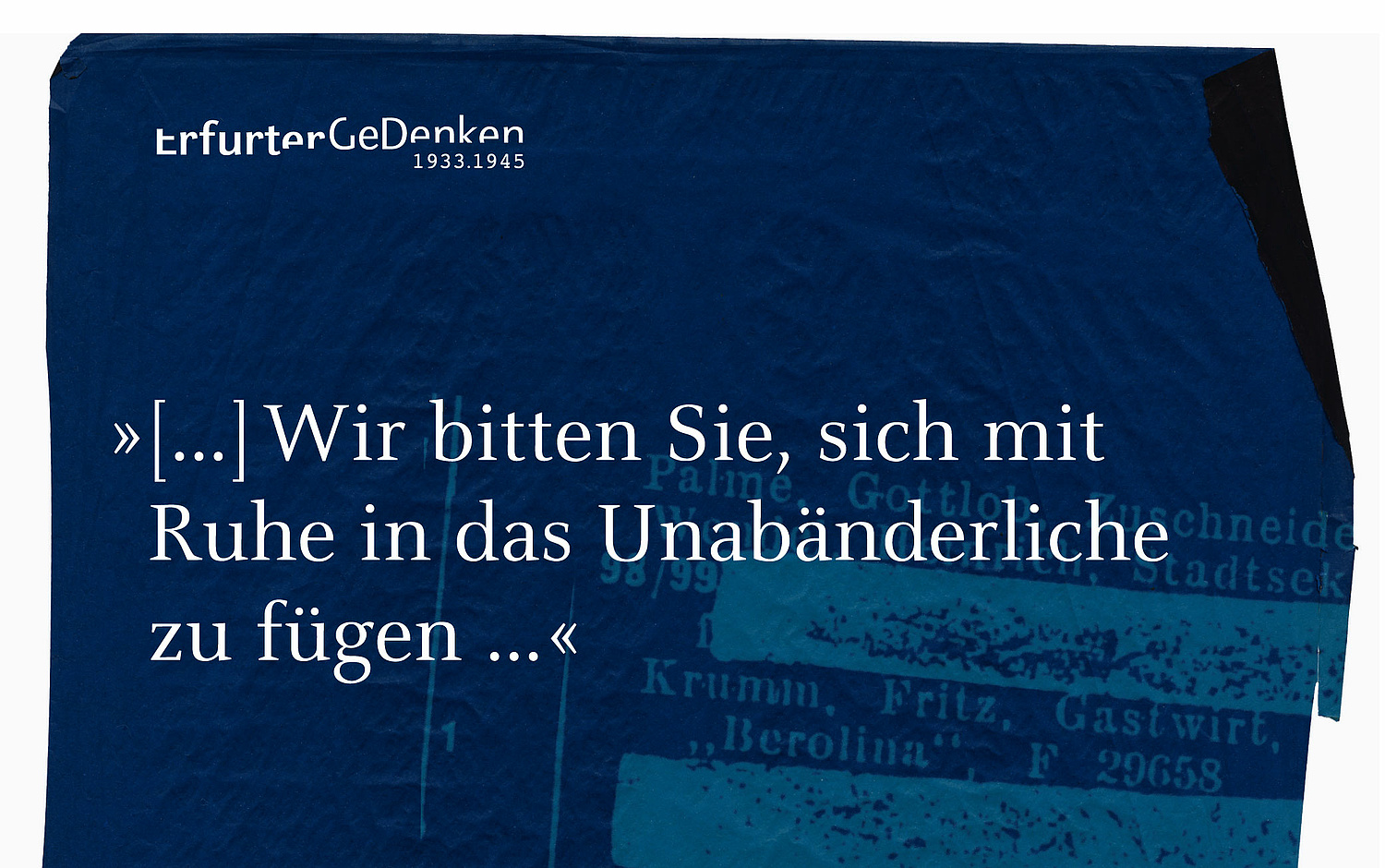 Detail Faltblatt Erfurter Gedenken Das Foto zeigt das Cover des Faltblatts zum Erfurter Gedenken. (für das Netzwerk Jüdisches Leben) (© Papenfuss | Atelier)