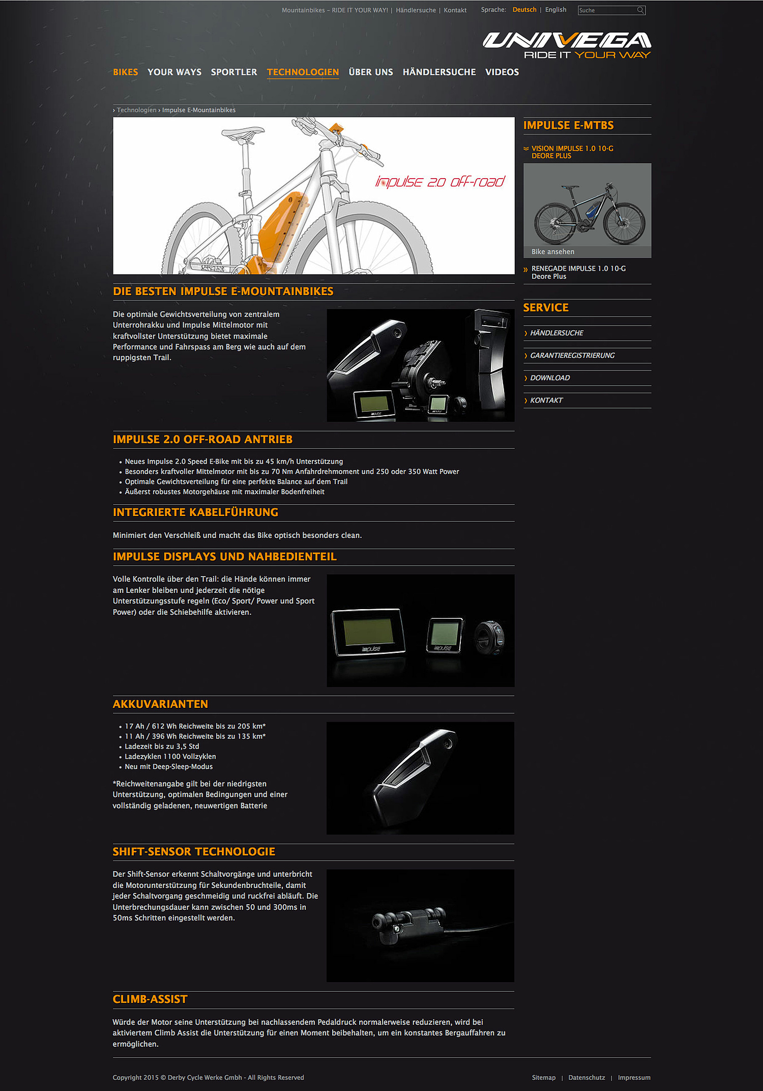 Derby Cycle Univega – Webdesign – Webentwicklung – Technologie Ansicht der kompletten Inhalte für dei Unterseite Technologie (© Papenfuss | Atelier)
