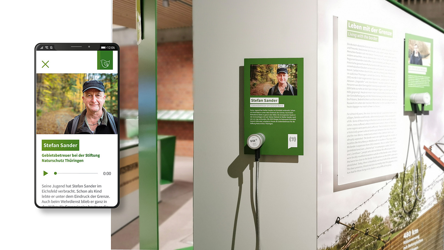 Hörstation mit Darstellung in der App (© Papenfuss | Atelier)