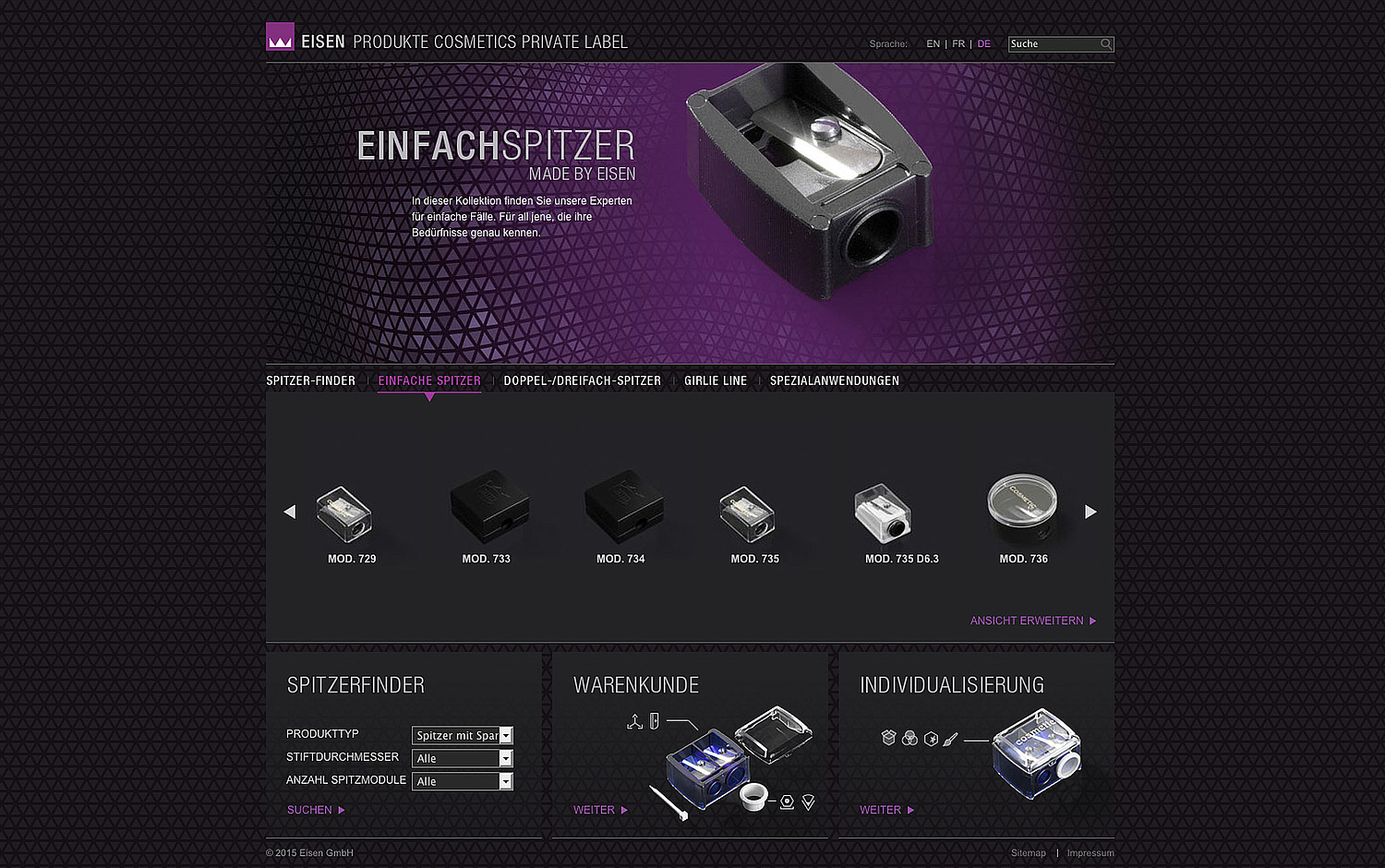 Eisen GmbH – Webdesign – Webentwicklung – Cosmetics Website Cosmetics Unterseite (© Papenfuss | Atelier)